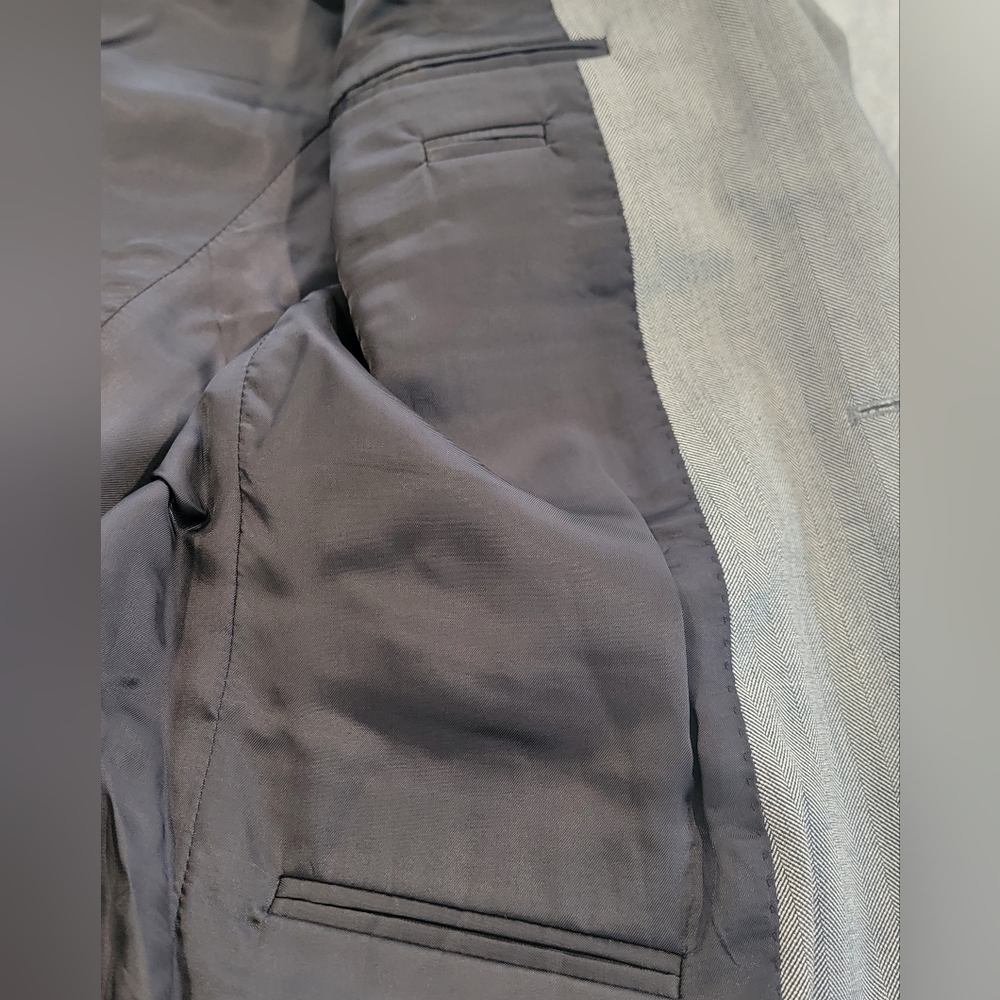 40L Men's Jos. A Bank Blazer Silver Gray Herringbone Silk & Wool Sport Coat - Picture 9 of 10